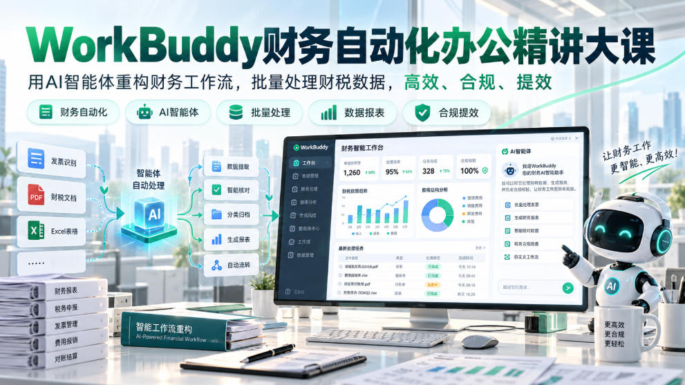 WorkBuddy财务自动化办公精讲大课，用AI智能体重构财务工作流，批量处理财税数据，高效、合规、提效-网创之家