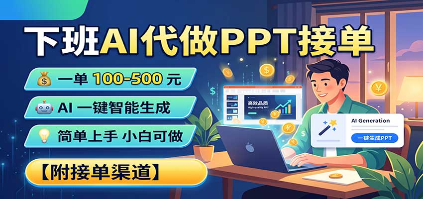 下班AI代做PPT接单，一单100-500，AI一键生成，小白也能做，附接单渠道-网创之家