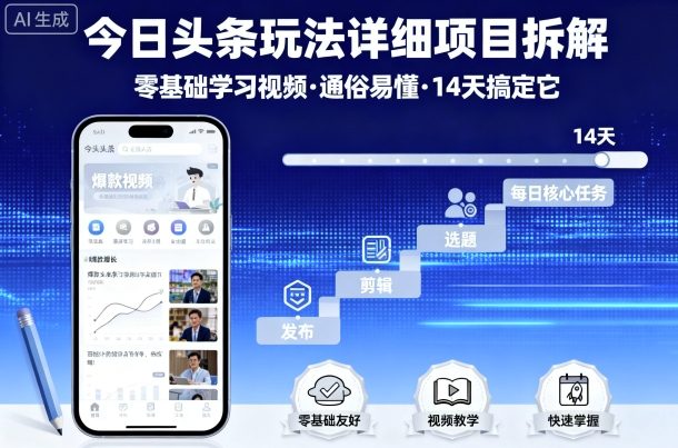 今日头条玩法详细项目拆解,零基础学习视频 通俗易懂 14天搞定它-网创之家
