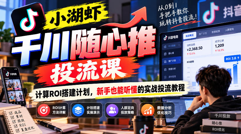 小湖虾千川随心推投流课，计算ROI搭建计划，新手也能听懂的实战投流教程-网创之家