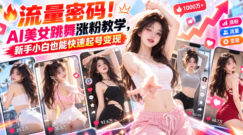 流量密码！AI美女跳舞涨粉教学，新手小白也能快速起号变现-网创之家