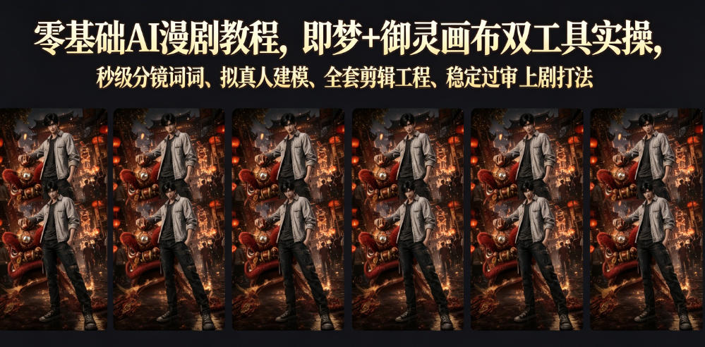 零基础AI漫剧教程，即梦+御灵画布双工具实操，秒级分镜提示词、拟真人建模、全套剪辑工程、稳定过审上剧打法-网创之家
