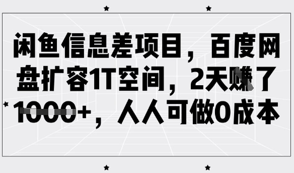 闲鱼信息差项目，百度网盘扩容1T空间，2天收益1k+，人人可做0成本-网创之家