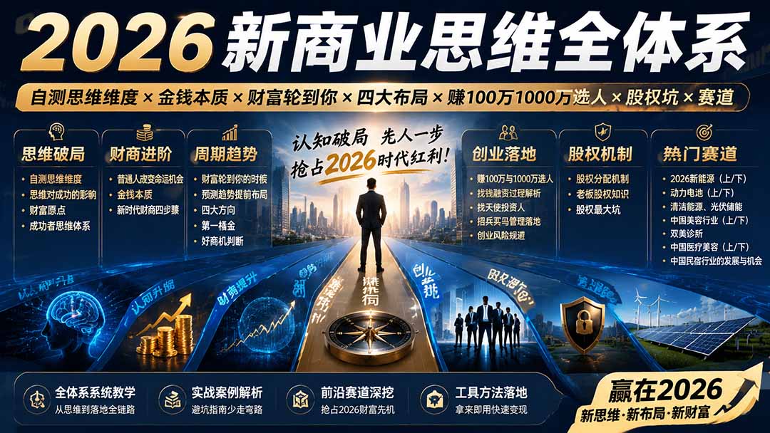 2026新商业思维全体系：自测思维维度×金钱本质×财富轮到你×四大布局×赚100万1000万选人×股权坑×赛道-网创之家