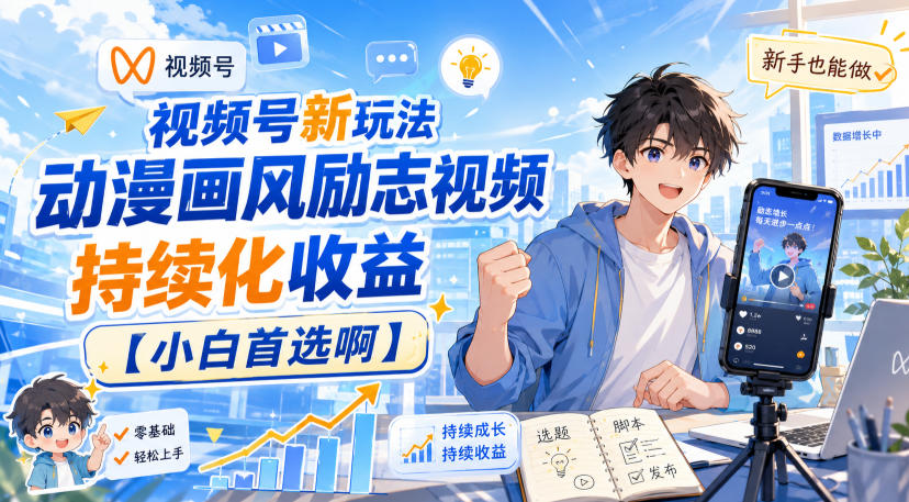 视频号新玩法动漫画风励志视频，持续化收益【小白首选啊】-网创之家
