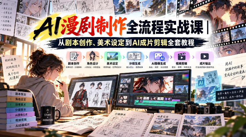 AI漫剧制作全流程实战课｜从剧本创作、美术设定到AI成片剪辑全套教程​-网创之家