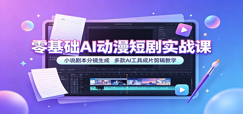 零基础AI动漫短剧实战课：小说剧本分镜生成，多款AI工具成片剪辑教学-网创之家
