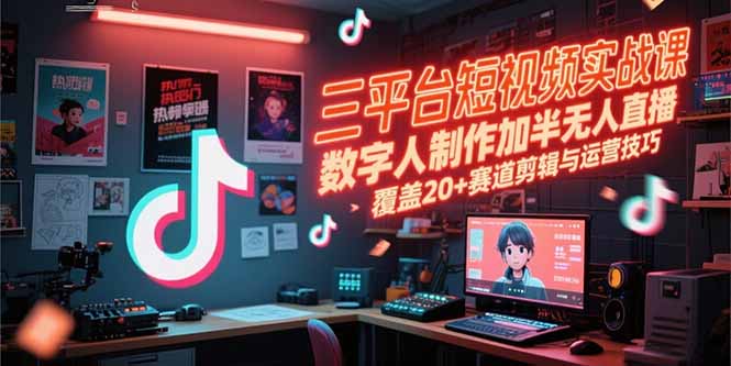 三平台短视频实战课,数字人制作加半无人直播,覆盖20+赛道剪辑与运营技巧-网创之家