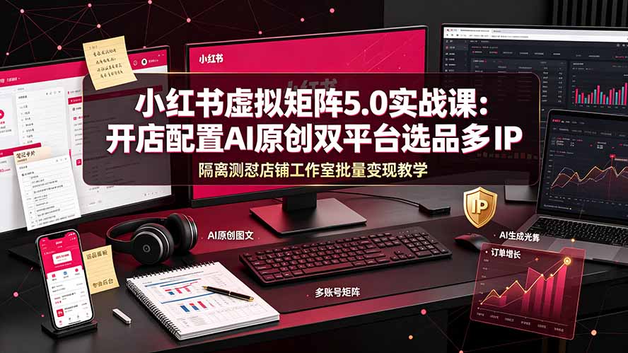 小红书虚拟矩阵5.0实战课：开店配置｜AI原创｜双平台选品｜多IP隔离｜测怼店铺工作室批量变现实操教学-网创之家