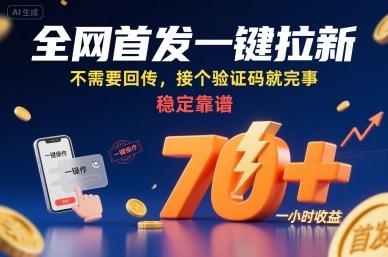 全网首发一键拉新项目,不需要回传,接个验证码就完事,稳定靠谱,一小时收益70+【揭秘】-网创之家