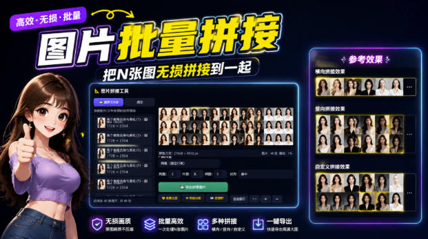 图片批量拼接，把N张图无损拼接到一起，支持横向、竖向、自定义等功能-网创之家
