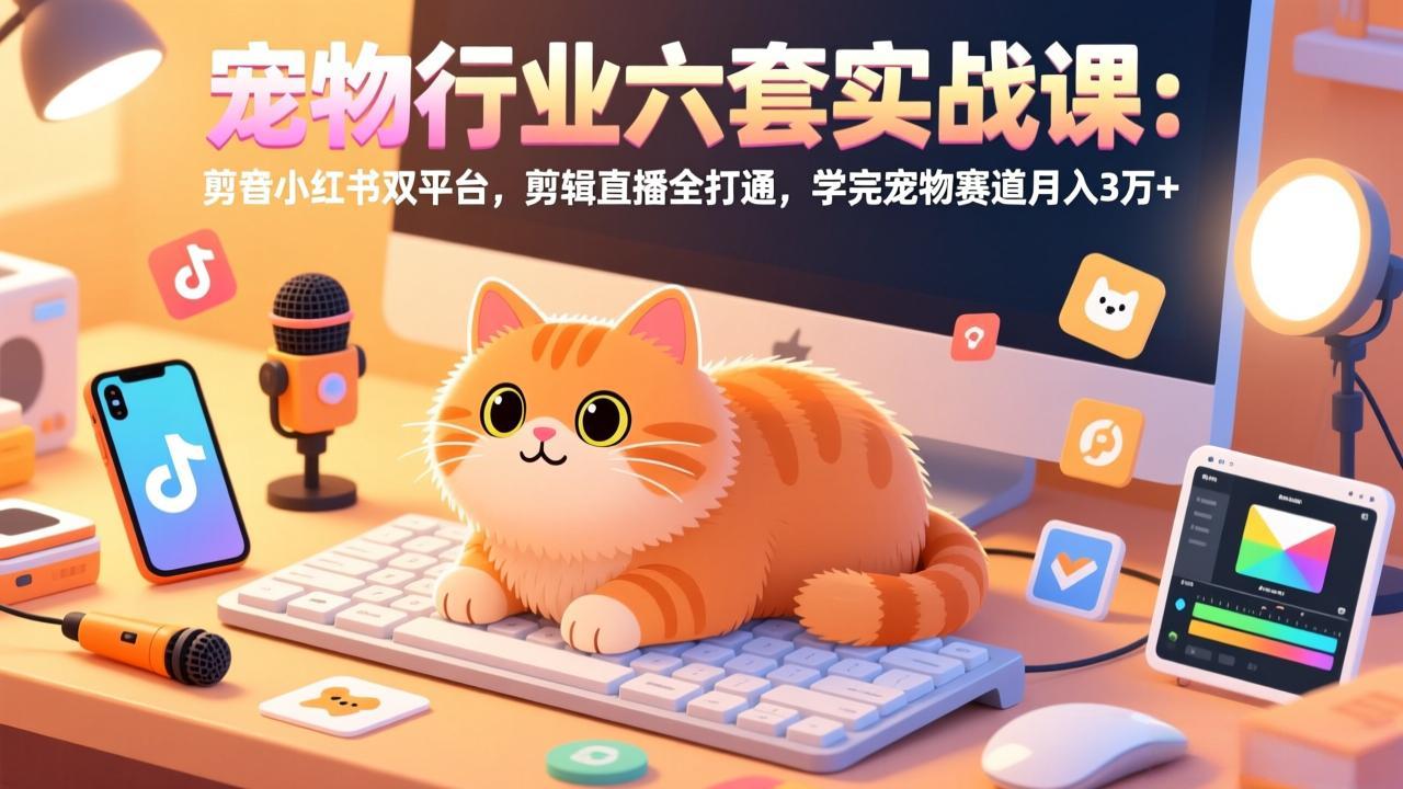 宠物行业六套实战课：抖音小红书双平台，剪辑直播全打通，学完宠物赛道月入3万+-网创之家