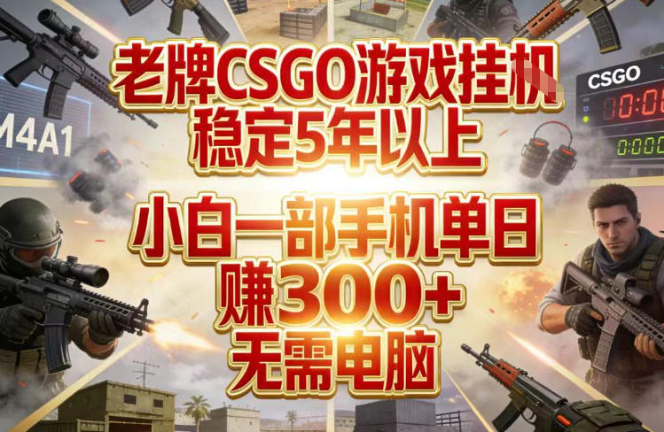 老牌CSGO游戏挂G，稳定5年以上，小白一部手机单日賺3张+，无需电脑【揭秘】-网创之家