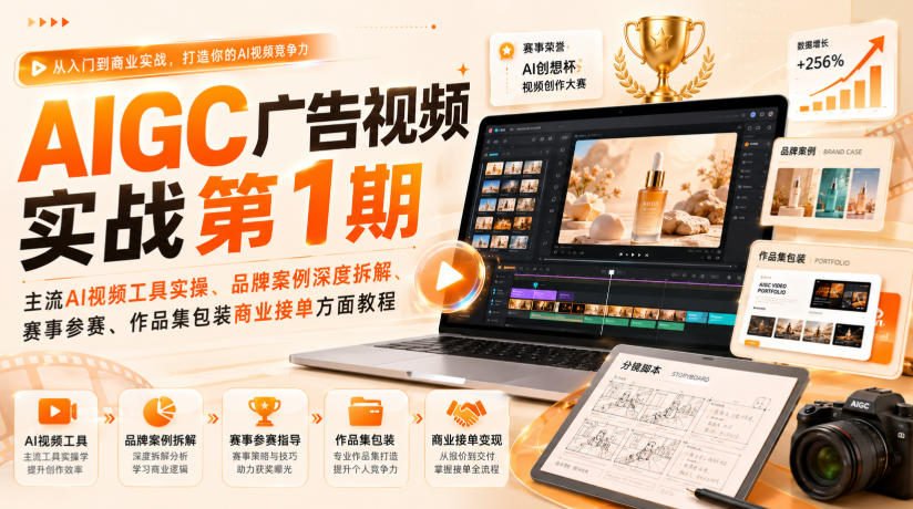 AIGC广告视频实战第1期，主流AI视频工具实操、品牌案例深度拆解、赛事参赛、作品集包装商业接单方面教程-网创之家