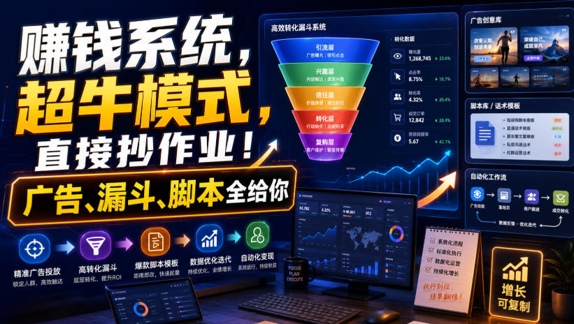 賺钱系统，超牛模式，直接抄作业！广告、漏斗、脚本全给你【原创双语字幕】-网创之家
