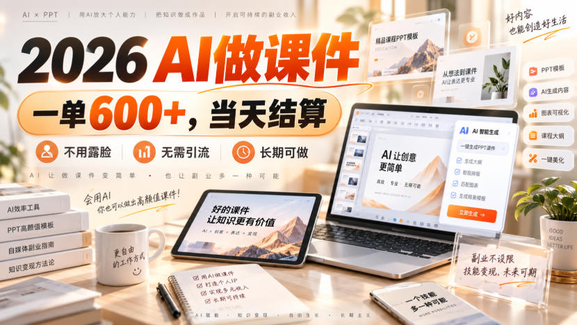 2026 AI做课件，一单600+，当天结算，不用露脸，无需引流，长期可做【揭秘】-网创之家