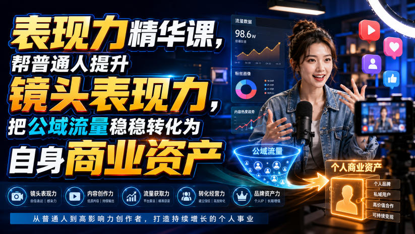 表现力精华课，帮普通人提升镜头表现力，把公域流量稳稳转化为自身商业资产-网创之家