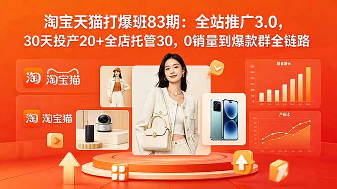 2026淘宝天猫打爆班83期：全站推广3.0，30天投产20+全店托管30，0销量到爆款群全链路-网创之家