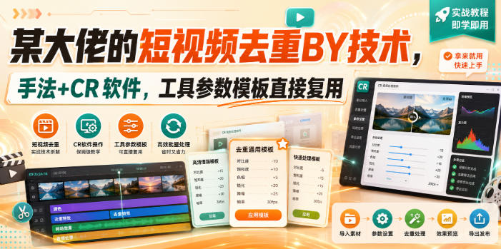 某大佬的短视频去重搬运技术，手法+CR软件，工具参数模板直接复用-网创之家