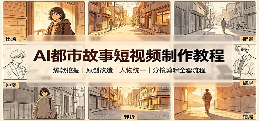 AI都市故事短视频制作教程：爆款挖掘原创改造，人物统一分镜剪辑全套流程-网创之家