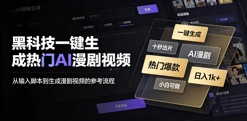 黑科技一键生成热门AI漫剧视频，十秒钟即可搞定，小白也能日入1k+【揭秘】-网创之家