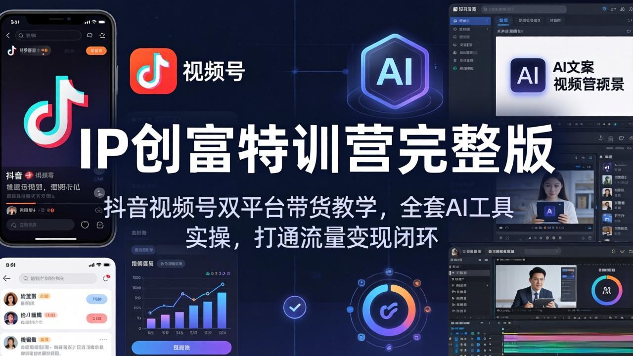 IP创富特训营完整版：抖音视频号双平台带货教学，全套AI工具实操，打通流量变现闭环-网创之家