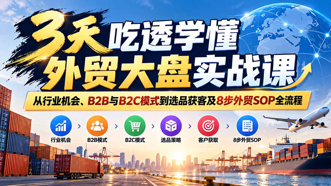 3天吃透学懂外贸大盘实战课：从行业机会、B2B与B2C模式到选品获客及8步外贸SOP全流程-网创之家
