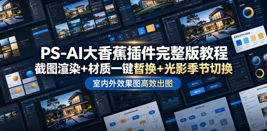 PS-AI大香蕉插件完整版教程，截图渲染+材质一键替换+光影季节切换，室内外效果图高效出图高阶课程-网创之家