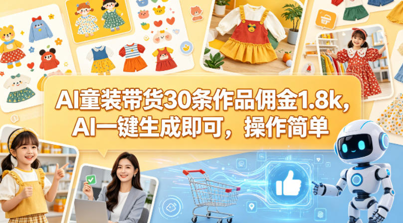 AI童装带货30条作品佣金1.8k，AI一键生成即可，操作简单-网创之家