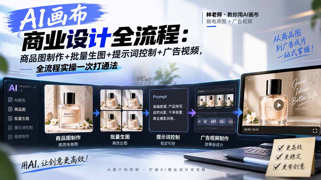 AI画布商业设计全流程：商品图制作+批量生图+提示词控制+广告视频，全流程实操一次打通法-网创之家