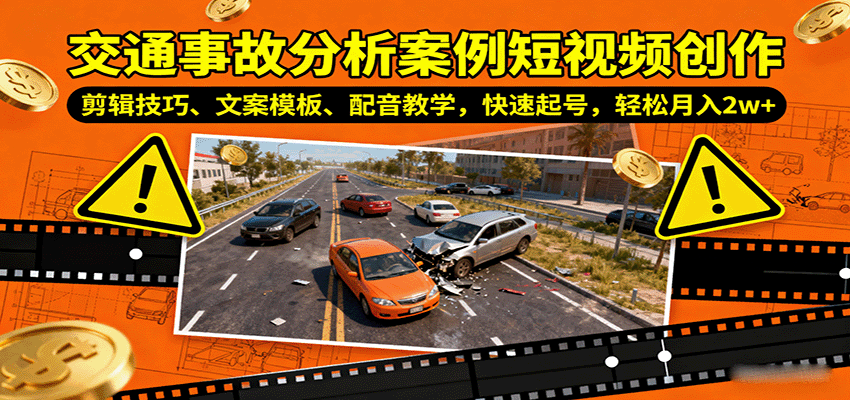 交通事故分析案例短视频创作,剪辑技巧、文案模板、配音教学,快速起号,轻松月入2w+-网创之家
