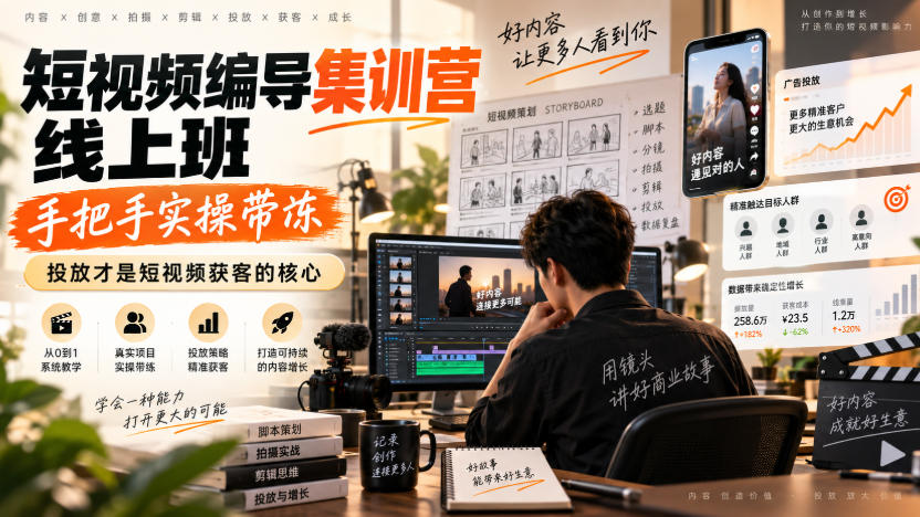 短视频编导集训营线上班，手把手实操带冻，投放才是短视频获客的核心-网创之家