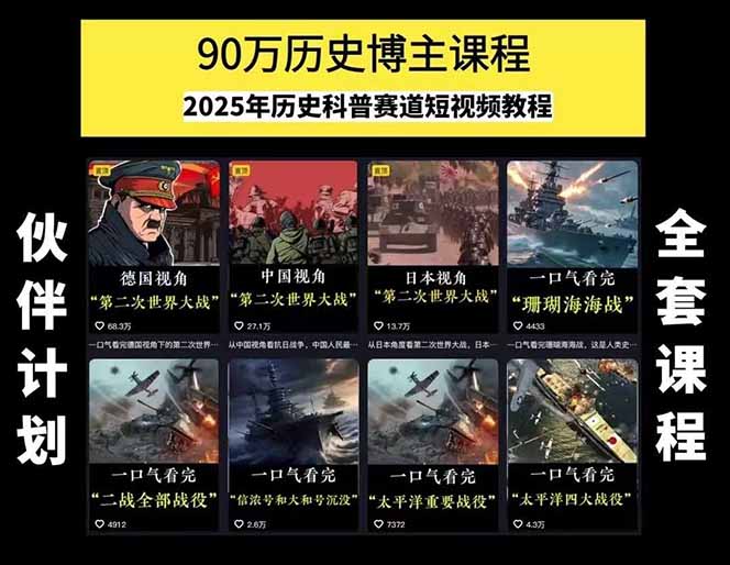 图片[1]-历史短视频赛道变现课，百集素材库应用，文案剪辑技巧，账号运营全案-网创之家