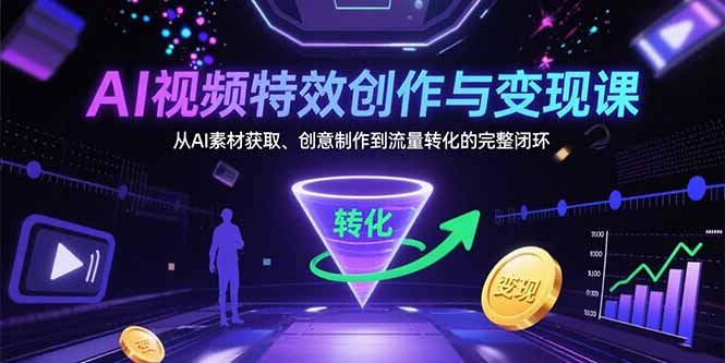 AI视频特效创作与变现课:从AI素材获取、创意制作到流量转化的完整闭环-网创之家