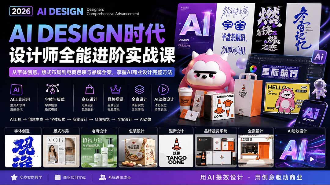 2026AI DESIGN时代设计师全能进阶实战课：从字体创意、版式布局到电商包装与品牌全案，掌握AI商业设计完整方法-网创之家
