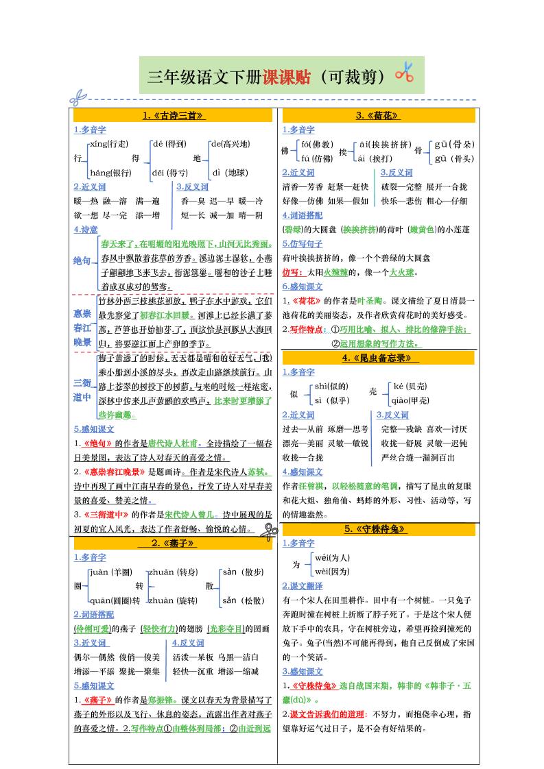 【课课贴彩色版（完整28课）】三下语文-网创之家
