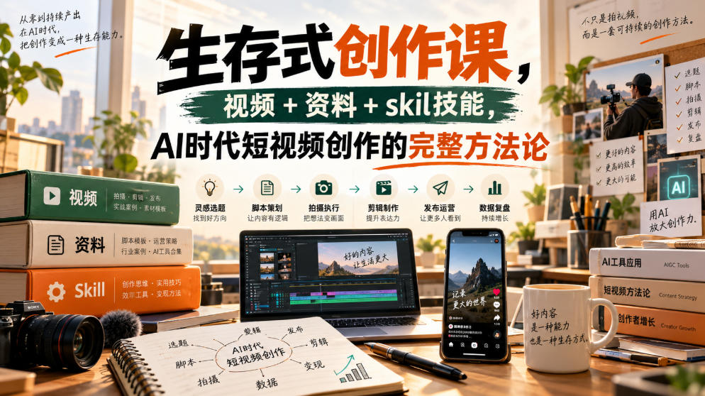 生存式创作课，视频+资料+skil技能，ai时代短视频创作的完整方法论-网创之家