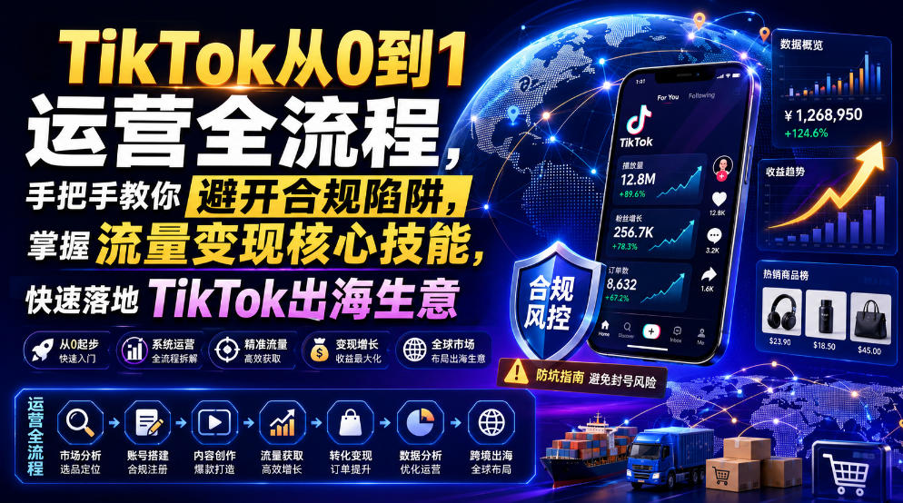TikTok从0到1运营全流程，手把手教你避开合规陷阱，掌握流量变现核心技能，快速落地TikTok出海生意(更新8月)-网创之家