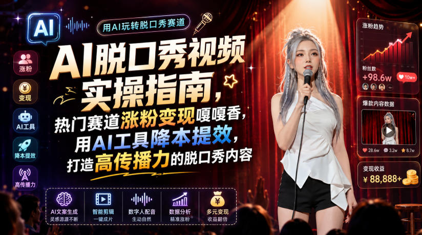 AI脱口秀视频实操指南，热门赛道涨粉变现嘎嘎香，用AI工具降本提效，打造高传播力的脱口秀内容-网创之家