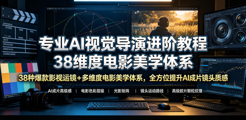 专业AI视觉导演进阶教程，38种爆款影视运镜+多维度电影美学体系，全方位提升AI成片高级感与镜头质感-网创之家