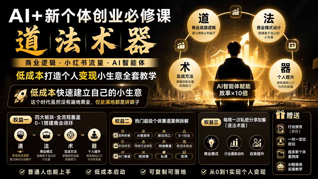 AI+新个体创业必修课｜道法术器｜商业逻辑·小红书流量·AI智能体｜低成本打造个人变现小生意全套教学-网创之家