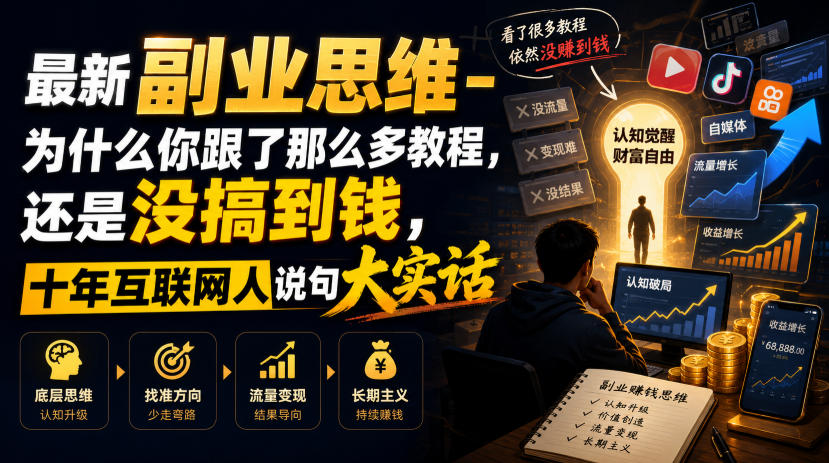 最新副业思维-为什么你跟了那么多教程，还是没搞到钱，十年互联网人说句大实话【揭秘】-网创之家