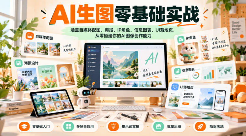 AI生图零基础实战，涵盖自媒体配图、海报、IP角色、信息图表、UI落地页，从零搭建你的AI图像创作能力-网创之家