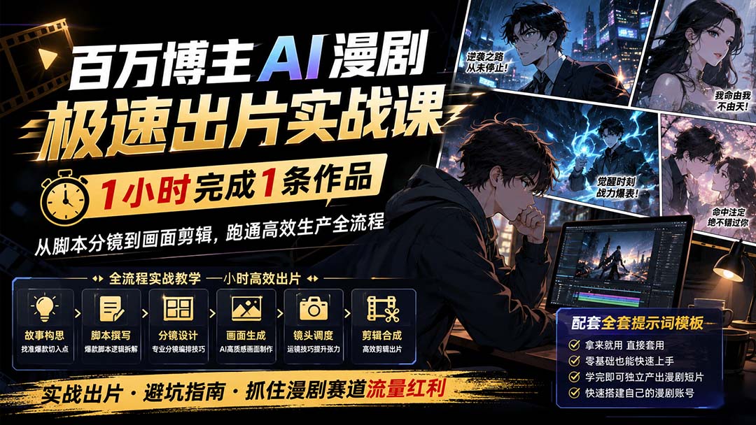 百万博主AI漫剧极速出片实战课：1小时产出条作品，从脚本分镜到画面剪辑，跑通高效生产全流程-网创之家