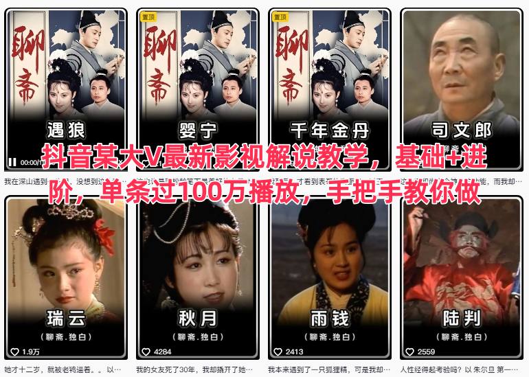 抖音某大V最新影视解说教学，基础+进阶，单条过100万播放，手把手教你做-网创之家