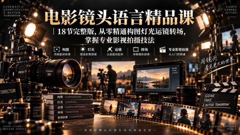 电影镜头语言精品课｜18节完整版，从零精通构图灯光运镜转场，掌握专业影视拍摄技法-网创之家
