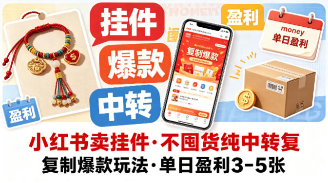 小红书卖挂件，不囤货纯中转复制爆款玩法，单日盈利3-5张-网创之家