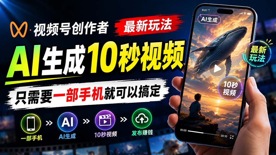 视频号创作者最新玩法，AI生成10秒视频，只需要一部手机就可以搞定-网创之家
