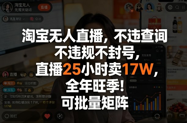淘宝无人直播，不违规不封号，直播25小时卖17W，全年旺季！可批量矩阵【揭秘】-网创之家