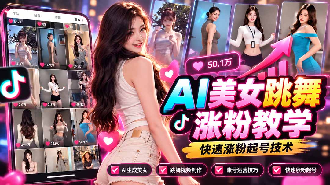 AI美女跳舞涨粉教学，AI生成美女，跳舞视频制作，账号运营与快速起号涨粉-网创之家